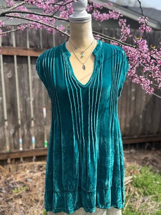 CP Shades Tops - CP Shades Velvet Teal V-Neck Tunic Top